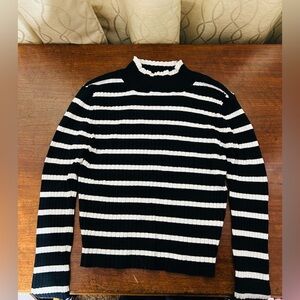 Streetwear Society Monochrome Striped Top Rib Knit Sweater Long Sleeves